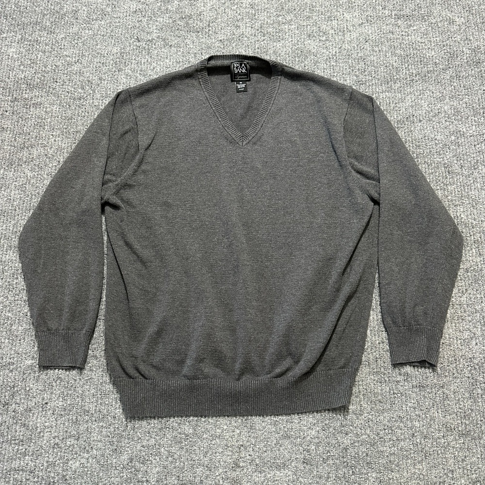 Jos. A. Bank Signature Mens Pullover Sweater Size XXL Gray V‎ Neck Long Sleeve